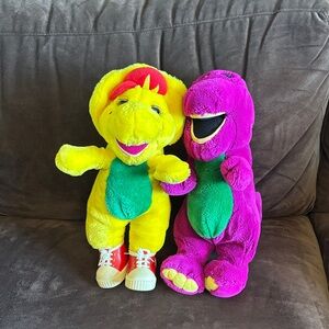 Dakin Yellow BJ and Purple Barney Dinosaur Plush Duo